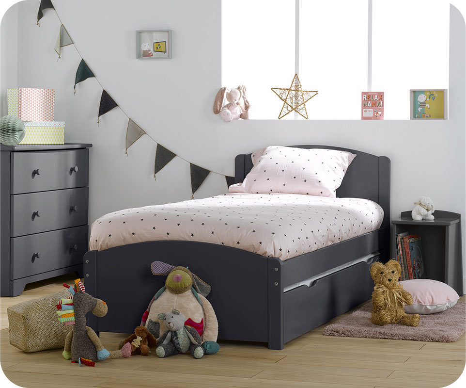 Cama nido juvenil madera maciza de 90x190cm. color gris antracita Cama nido niños
