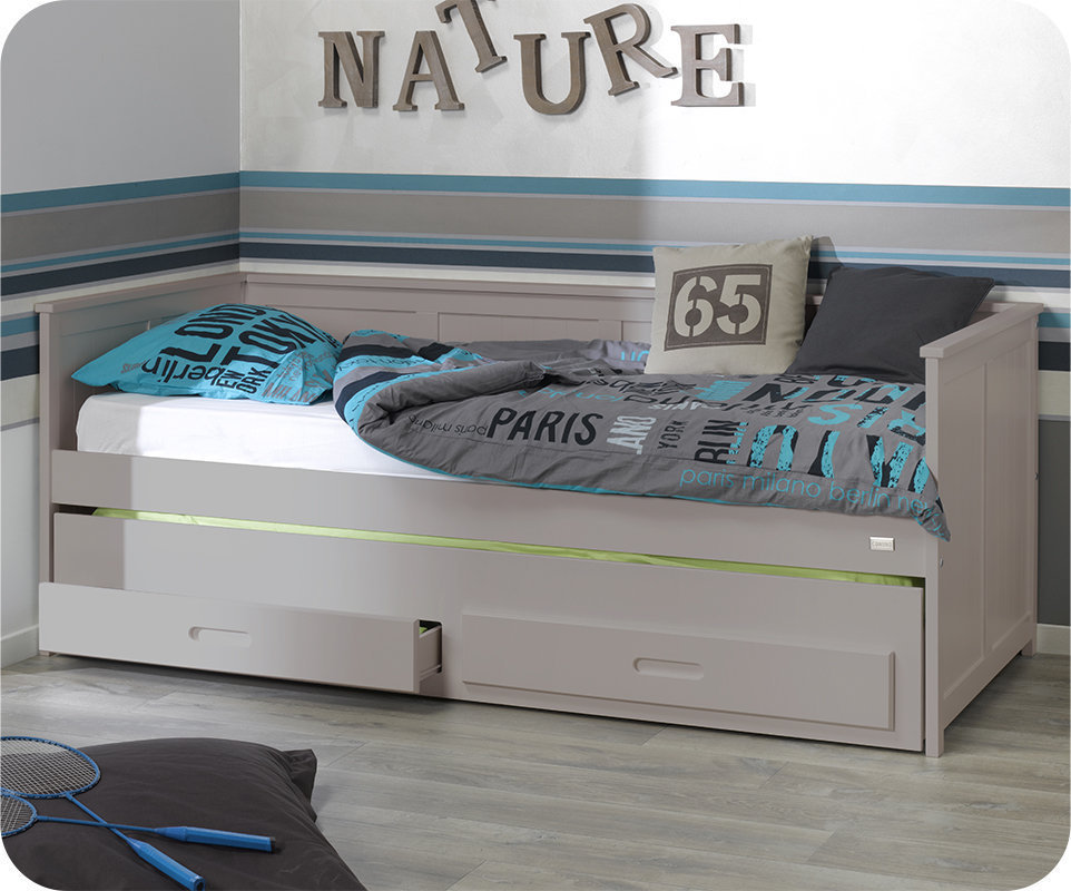 Sofá cama nido de 90x200 cm con 2 cajones, lino Cama nido niños