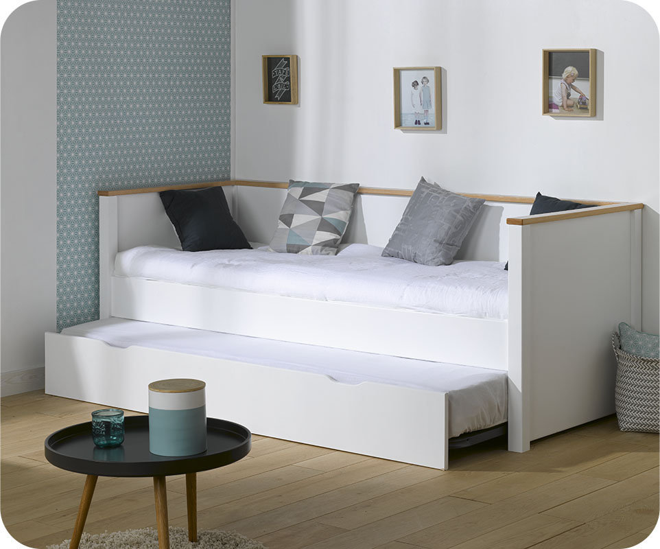 Sofá Cama Nido 80x200cm NOVA. Blanco/Haya