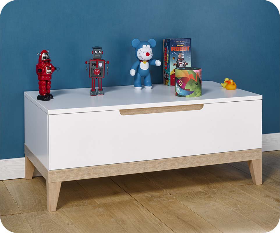 Mueble auxiliar bajo con cajón Blanco y Haya Mueble auxiliar bajo con cajón Blanco y Haya
