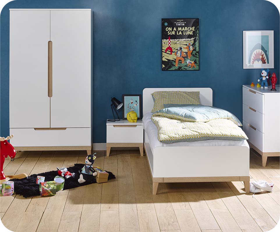 Dormitorio Juvenil Riga de 4 Muebles Blanco y Haya Dormitorio Juvenil Riga de 4 Muebles Blanco y Haya
