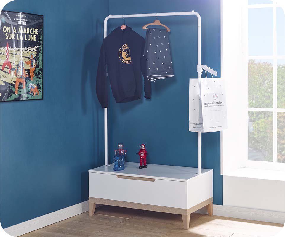 Mueble bajo con perchero abierto RIGA Blanco y Haya Mueble bajo con perchero abierto RIGA Blanco y Haya