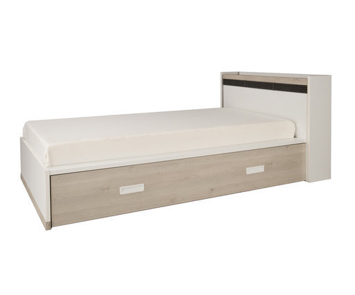 Cama Juvenil Leo, Blanca y Madera 90x200cm