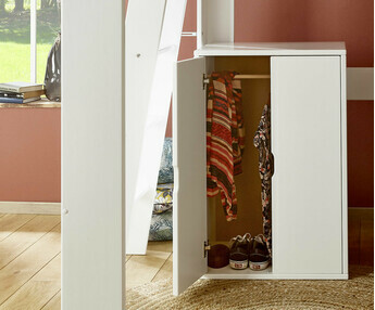 Armario con perchero y puertas abatibles, hecho de madera maciza, color blanco,, utilizalo para economizar espacios en la habitacin de tu peque 