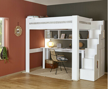 Cama alta para escritorio, aade estanterias y una escalera con armario! economiza espacio en la habitacin