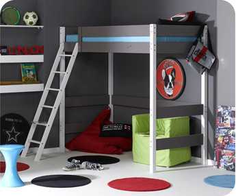 Cama alta juvenil Jump'In chocolate/blanco madera maciza