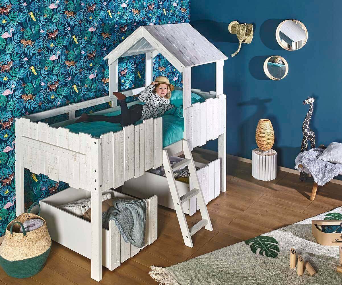 Cama infantil en color madera,cama infantil casita con cajones,madera  maciza con somier,cama casita de madera de pino,habitacion infantil y