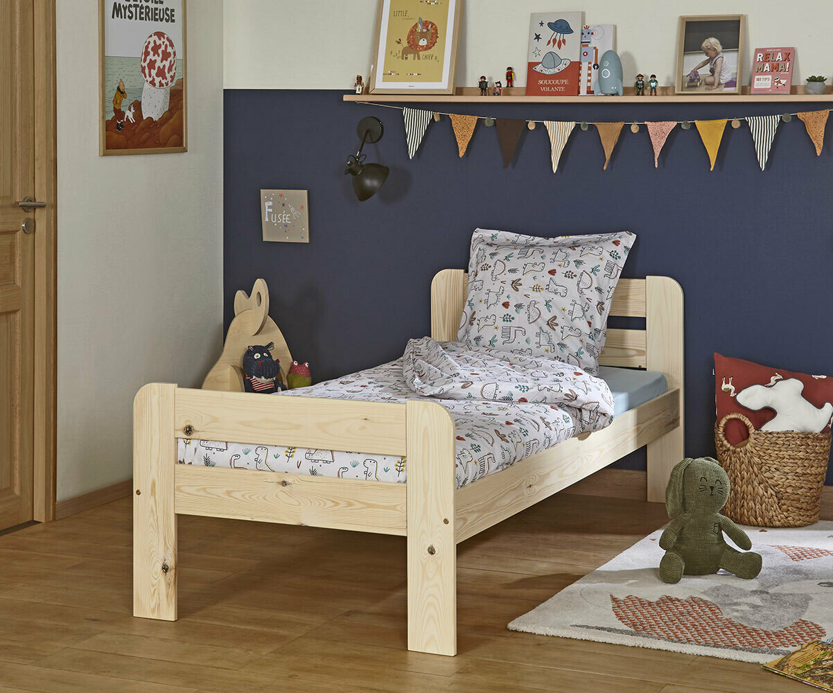 Cama individual con estructura de cama con 2 cajones, cama tapizada  90x200cm natural