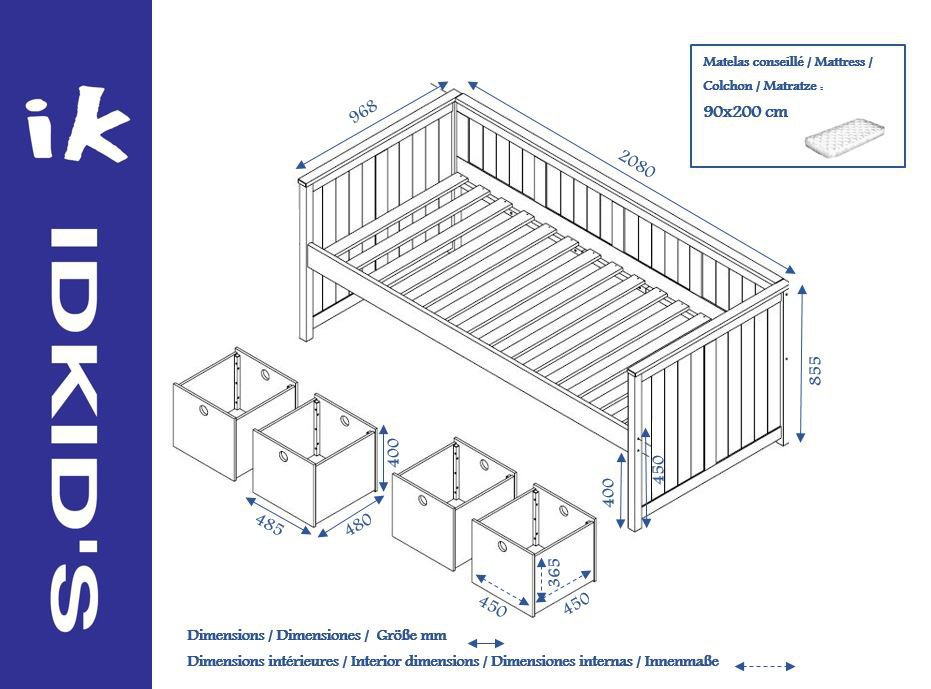 Sofa Cama SWAM Blanco con 4 cajones y colchón