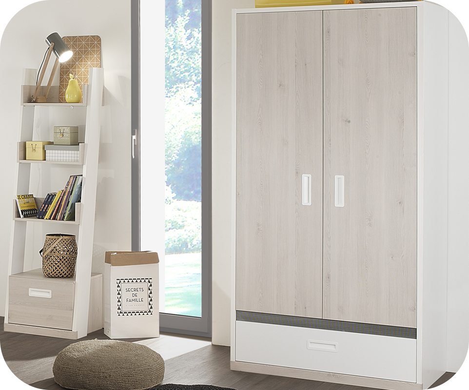 Armario juvenil 2 puertas Leo Blanco y Madera Artesanato Significado Dicionario ~ Armario juvenil 2 puertas Leo Blanco y Madera