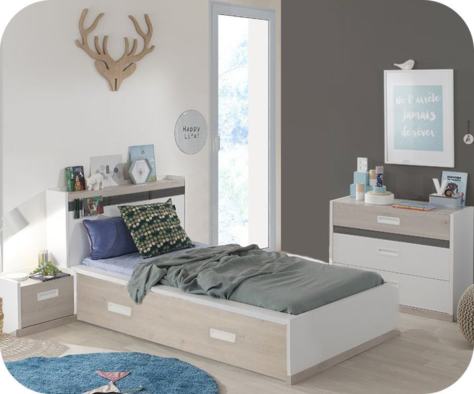 Dormitorio juvenil LEO de 4 Muebles Blanco y Madera Dormitorio Blanco ~ Dormitorio juvenil LEO de 4 Muebles Blanco y Madera