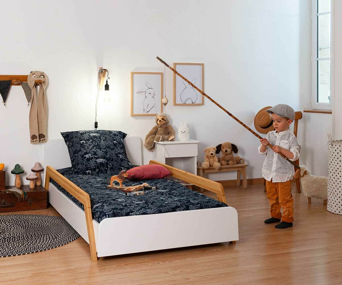 Cama Infantil Tipo Montessori, Casita Madera Natural con Barrera Barandilla