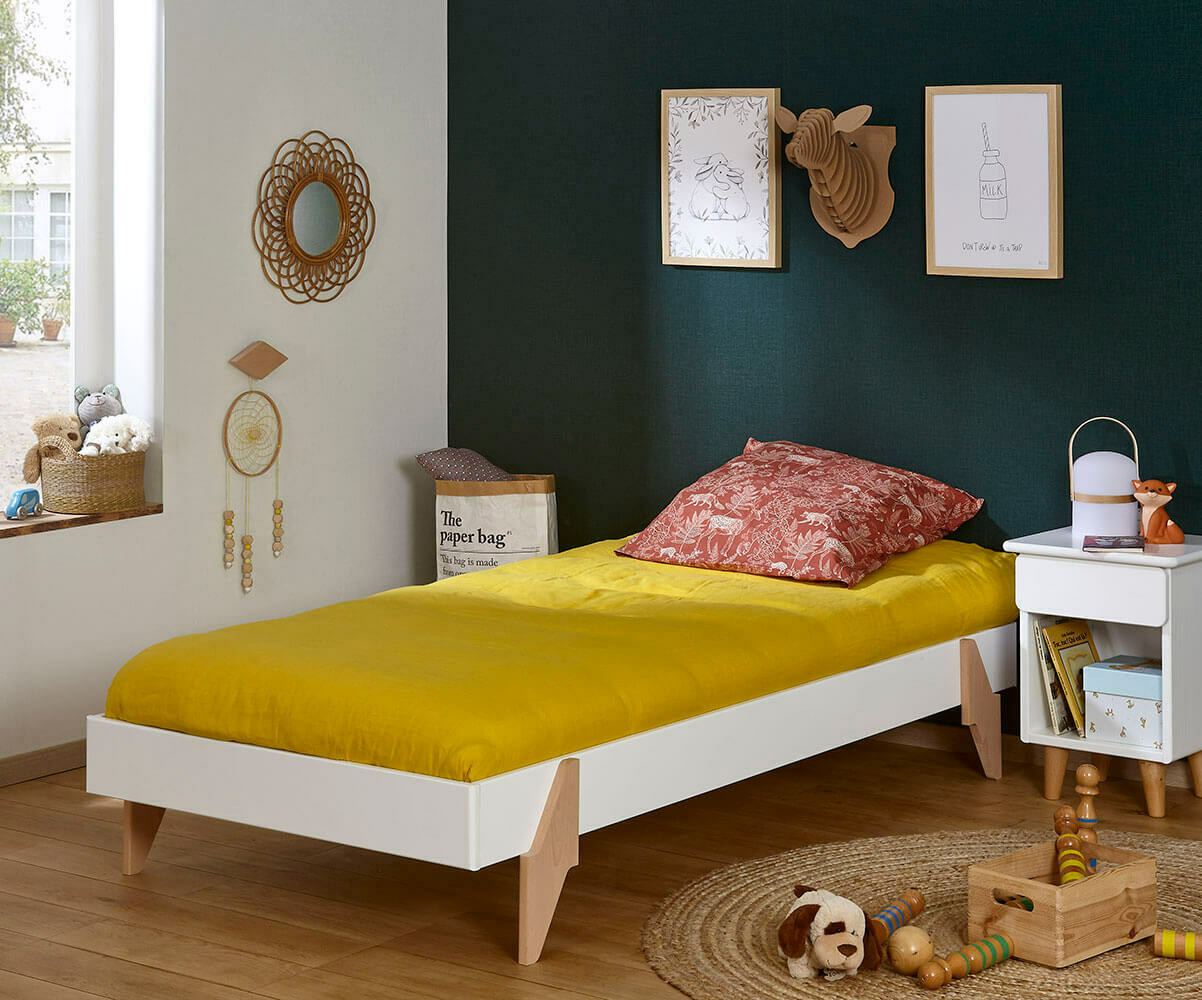 Cama apilable de maciza con somier y colchón - Boho