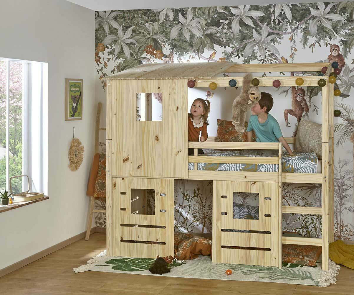 Cama infantil cama casita 90 x 200 cm, cama de madera para niños