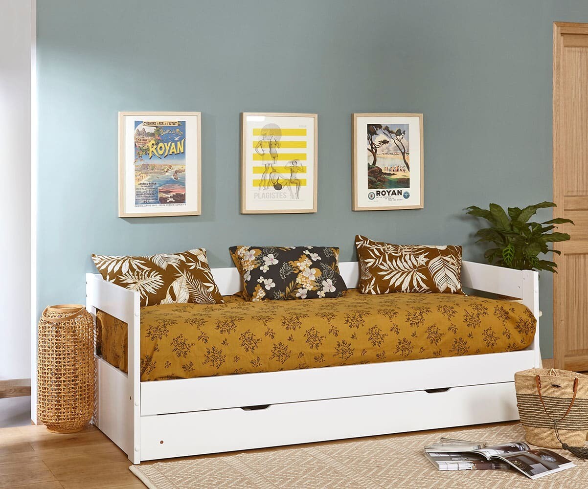 Cama nido infantil con cajón y colchón Hikari, en madera maciza