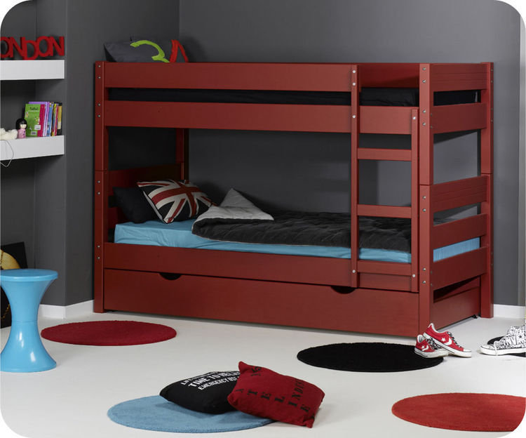 Litera 1,2,3 90x190cm Roja, madera maciza