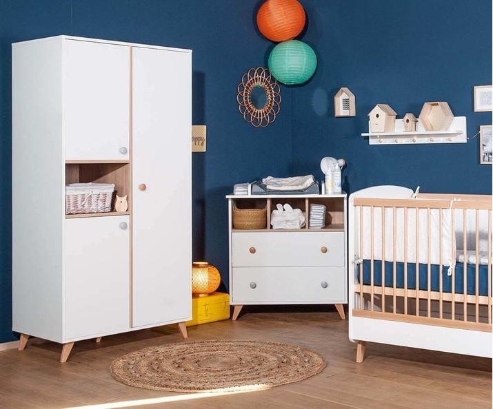 Cuna beb 70x140cm,  color Blanco/Abedul, modelo FELIZ