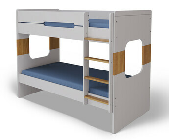 Litera Juvenil 90x200 cm. Color Gris y Haya Natural, con Cama nido supletoria Haya Natural, Modelo Spark