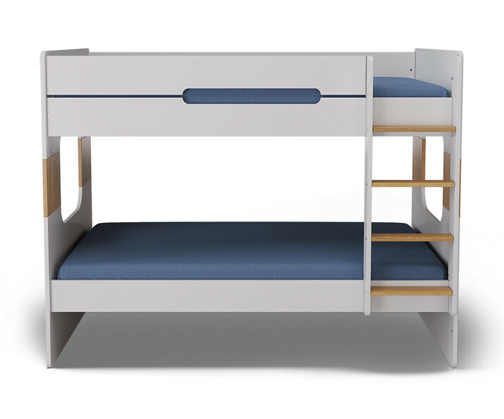 Litera Juvenil 90x200 cm. Color Gris y Haya Natural, con Cama nido supletoria Gris, Modelo Spark