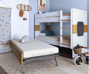 Litera Juvenil 90x200 cm. Color Gris y Haya Natural, con Cama nido supletoria Haya Natural, Modelo Spark