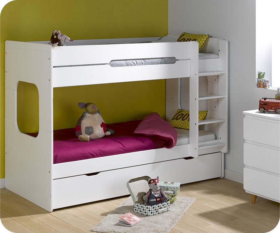 Litera juvenil 90x200 de madera maciza. Modelo Spark Blanca