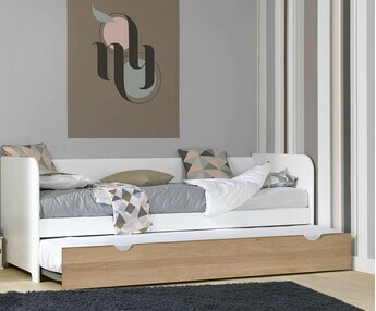 Sof cama nido Bali, blanco y madera de haya natural, madera maciza