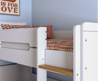 Litera Juvenil 90x200 cm. Color Gris y Haya, con Cama nido supletoria Haya, Modelo Spark
