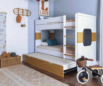 Cama media alta, 90x200, color Blanco y Haya, Modelo SPARK