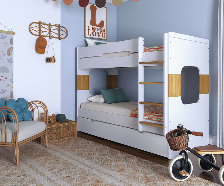 Litera Juvenil 90x200 cm. Color Gris y Haya, Modelo Spark