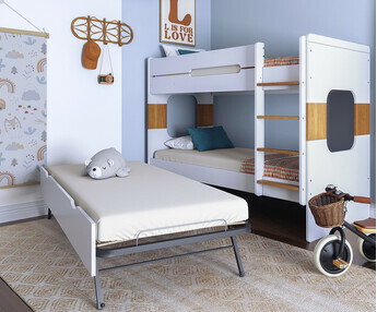 Litera Juvenil 90x200 cm. Color Gris y Haya, con Cama nido supletoria abierta, Modelo Spark
