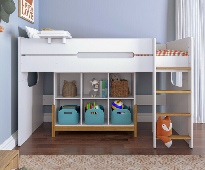 Cama media alta 90x190 cm, Spark, almacenamiento en opcin