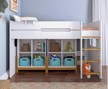 Cama media alta 90x190 cm, Spark, almacenamiento Kaeos en opcin