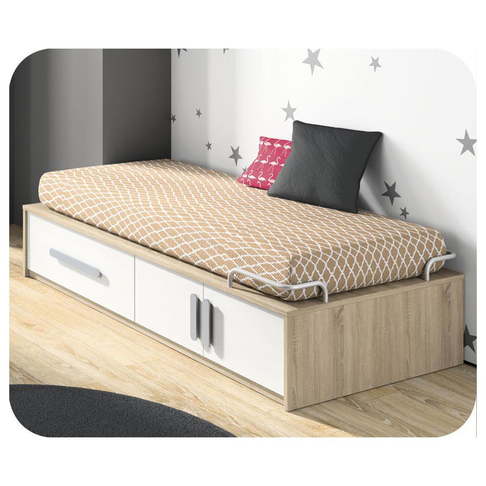 Cama Juvenil con Almacenaje Blanca y Roble