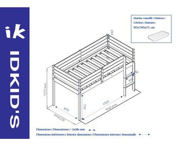 Dimensiones cama media alta Tamis 90x190 cm