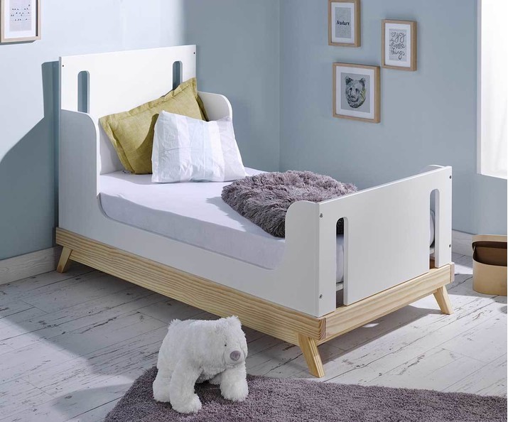 Cuna SUEO, transformada en cama de 70x140cm, Blanca/Madera
