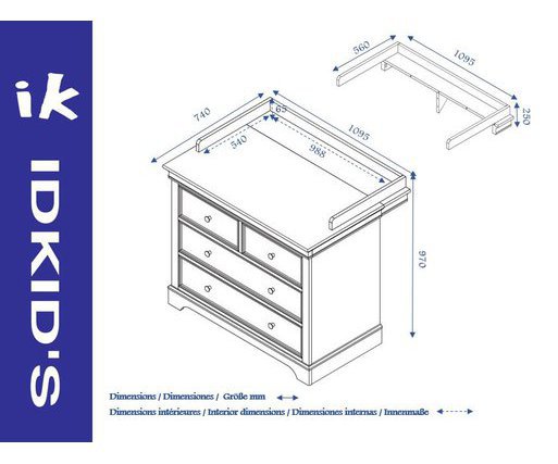 Cambiador extraible MEL - dimensiones