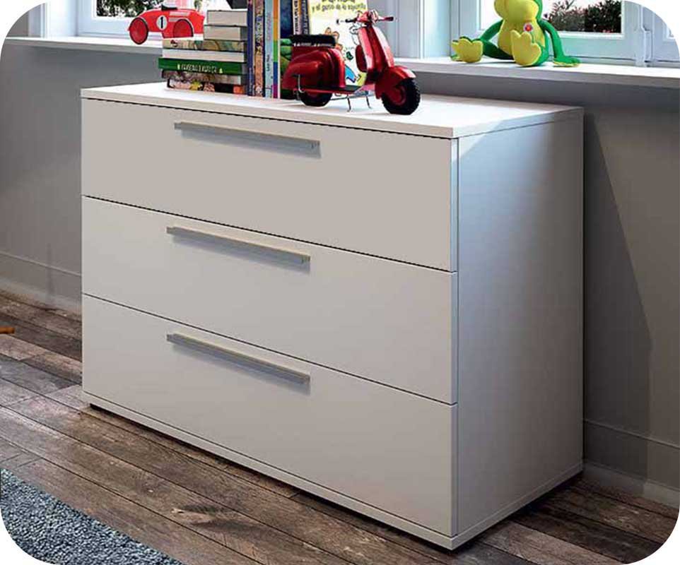 Cómoda juvenil en color blanco, colección JAZZ