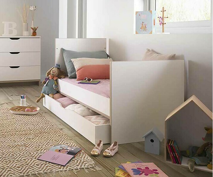 Cuna evolutiva Pluma 70x140cm, transformada, con cajn (opcional) Blanco y Madera
