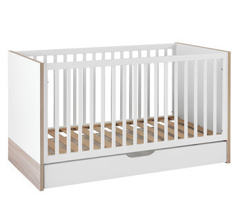 Cuna evolutiva Pluma 70x140cm, con cajn (opcional) Blanco y Madera