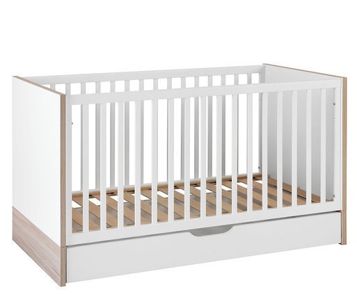 Cuna evolutiva Pluma 70x140cm, con cajn (opcional) Blanco y Madera