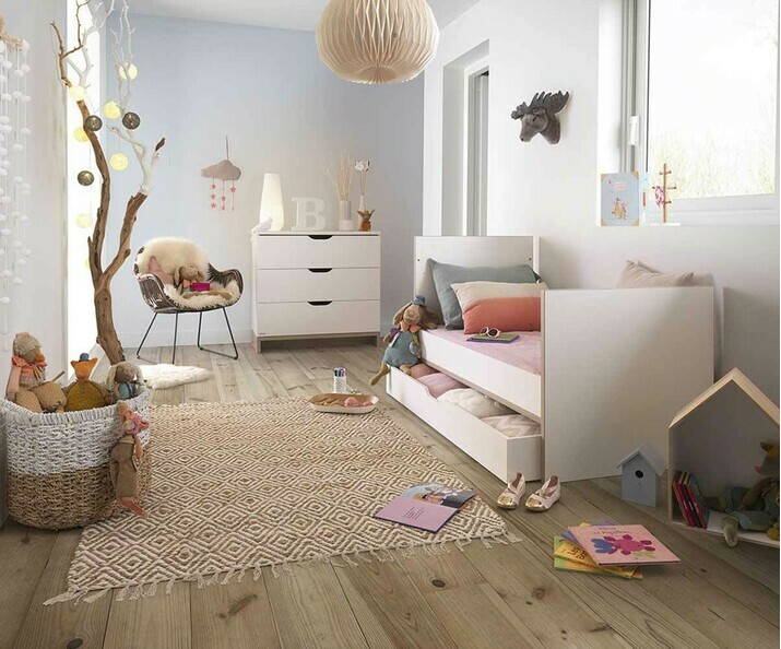 Mini dormitorio Pluma con cuna transformada