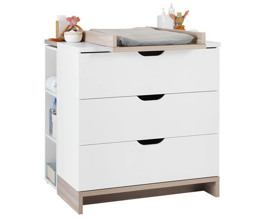 Cmoda beb Pluma con cambiador madera y blanca