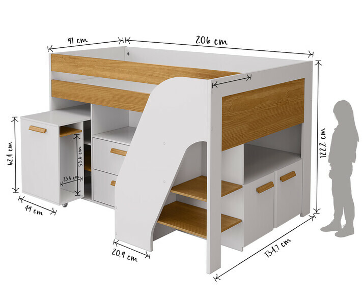 Croquis dimensional, cama media alta Auckland