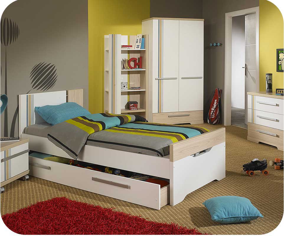 Dormitorio juvenil BORA 5 Muebles, Blanco y Madera