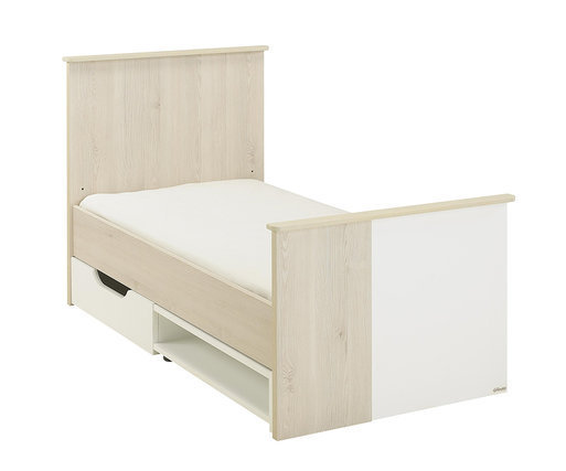 Cuna evolutiva Lili 70x140cm, transformada en cama 70x140cm, con cajn (Opcional) Blanca y Madera 