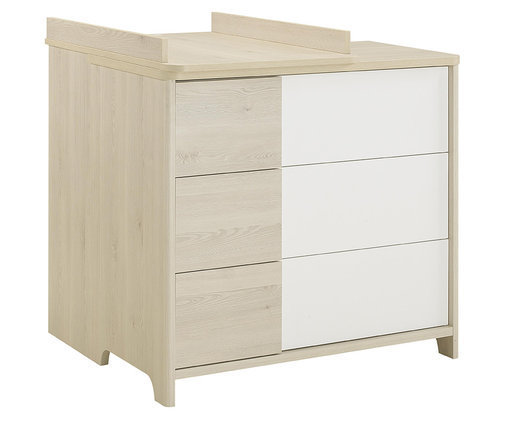 Cmoda bb Lili con cambiador, blanca y madera blanqueada