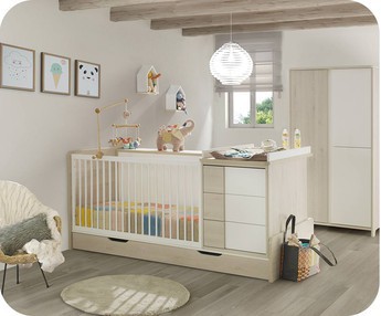 Cuna evolutiva combinada Lili Blanca y Madera (Con cajn opcional)