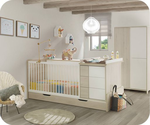 Cuna evolutiva combinada Lili Blanca y Madera (Con cajn opcional)