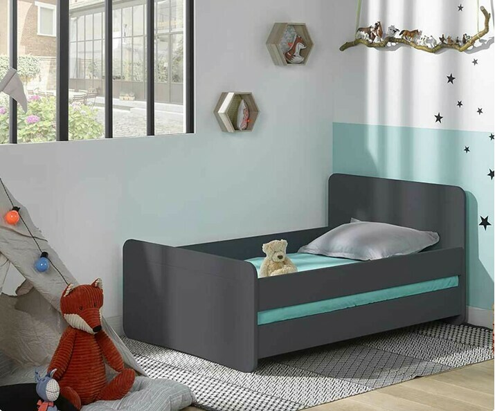Cama juvenil evolutiva Willow 90x140cm Gris Antracita con barreras