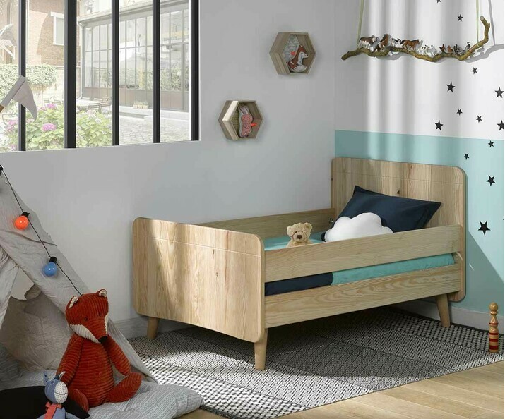 Cama juvenil evolutiva Willow 90x140cm Natural con patas y  barreras